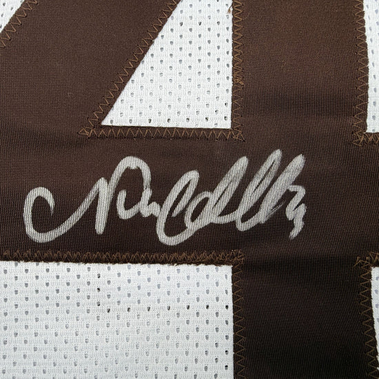 Autographed/Signed Nick Chubb Cleveland White Football Jersey Beckett BAS COA