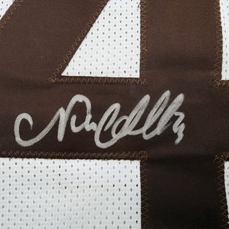 Autographed/Signed Nick Chubb Cleveland White Football Jersey Beckett BAS COA