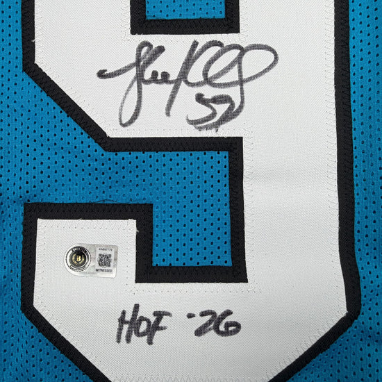 Autographed/Signed Luke Kuechly HOF 26 Carolina Blue Football Jersey Beckett BAS COA