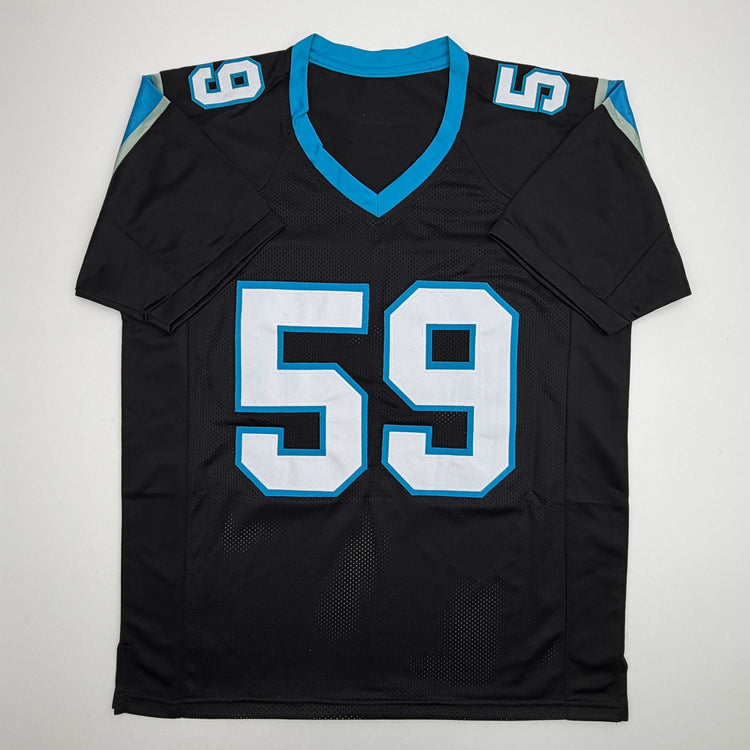 Autographed/Signed Luke Kuechly HOF 26 Carolina Black Football Jersey Beckett BAS COA