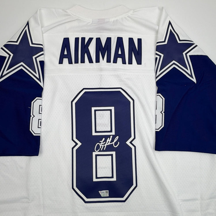 Autographed/Signed Troy Aikman Dallas Cowboys White Authentic Mitchell & Ness Football Jersey Fanatics COA
