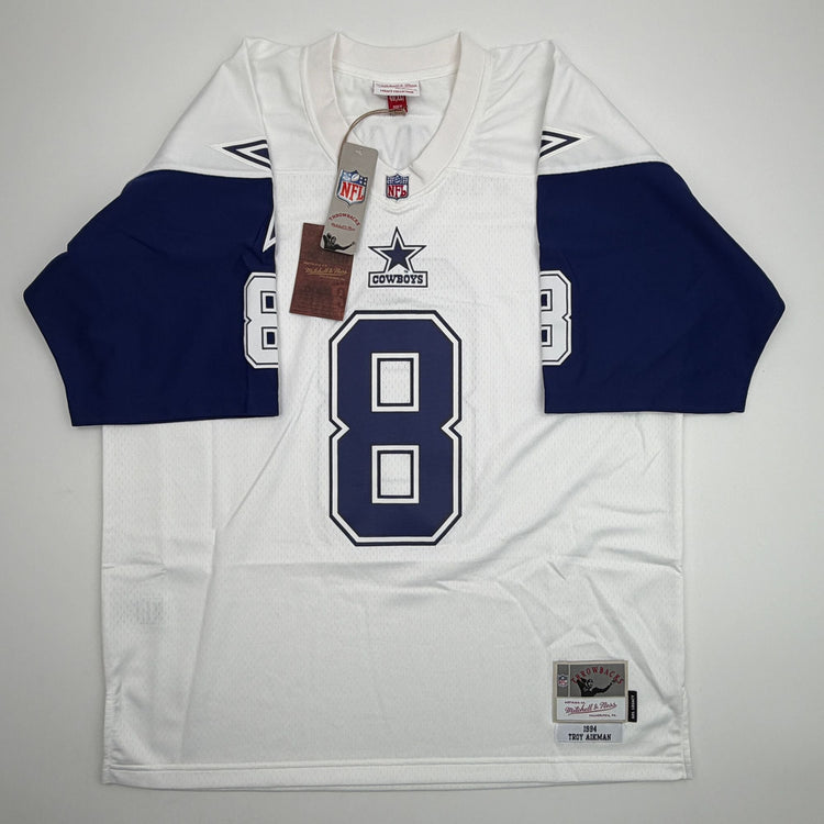 Autographed/Signed Troy Aikman Dallas Cowboys White Authentic Mitchell & Ness Football Jersey Fanatics COA