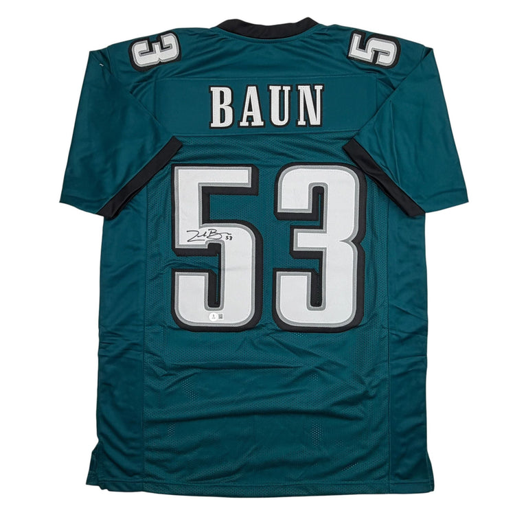 Autographed/Signed Zack Baun Philadelphia Green Football Jersey Beckett BAS COA