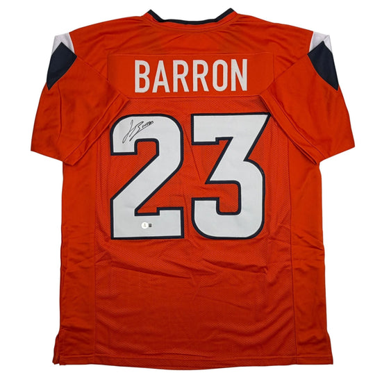 Autographed/Signed Jahdae Barron Denver Orange Football Jersey Beckett BAS COA