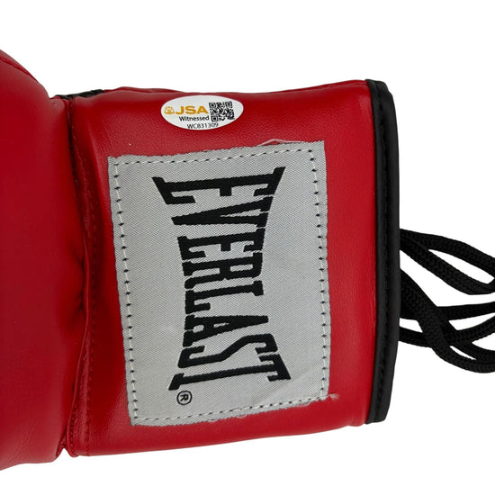 Autographed/Signed Larry Holmes Red Everlast Boxing Glove JSA COA