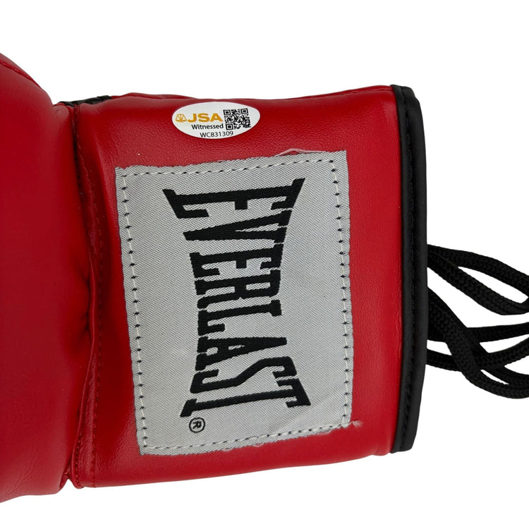 Autographed/Signed Larry Holmes Red Everlast Boxing Glove JSA COA