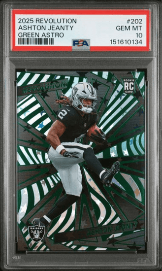 Graded 2025 Panini Revolution Ashton Jeanty #202 Green Astro /699 Rookie RC Football Card PSA 10 Gem Mint