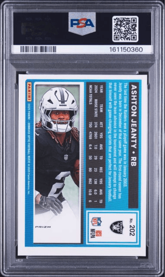 Graded 2025 Panini Donruss Optic Ashton Jeanty #202 Purple Shock Rookie RC Football Card PSA 10 Gem Mint