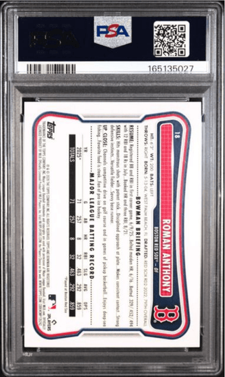 Graded 2026 Topps Bowman Roman Anthony #18 Rookie RC Baseball Card PSA 10 Gem Mint
