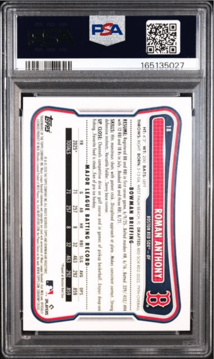 Graded 2026 Topps Bowman Roman Anthony #18 Rookie RC Baseball Card PSA 10 Gem Mint