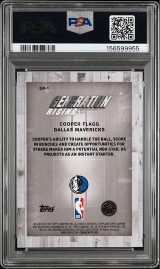 Graded 2025 Topps Chrome Cooper Flagg #GR1 Generation Rising Rookie RC Basketball Card PSA 10 Gem Mint