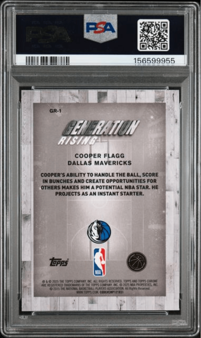 Graded 2025 Topps Chrome Cooper Flagg #GR1 Generation Rising Rookie RC Basketball Card PSA 10 Gem Mint