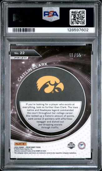 Graded 2024 Panini Prizm Draft Picks Caitlin Clark #22 Student Orientation Purple Pulsar /55 Rookie RC Basketball Card PSA 10 Gem Mint