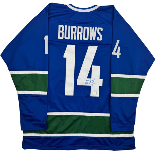 Autographed/Signed Alexandre Alex Burrows Vancouver Blue Hockey Jersey Beckett BAS COA