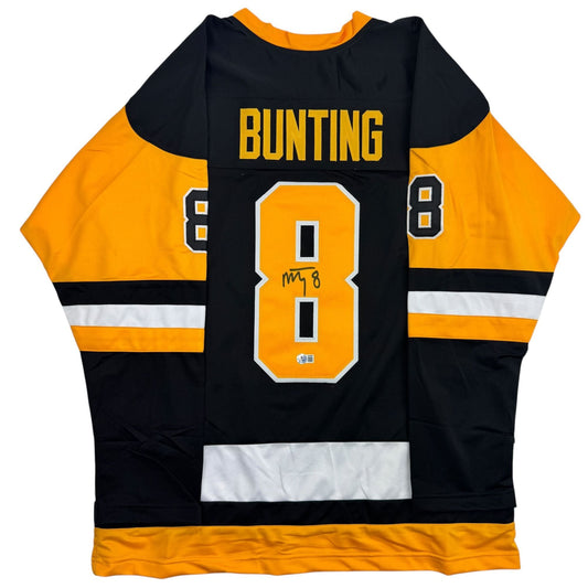 Autographed/Signed Michael Bunting Pittsburgh Black Hockey Jersey Beckett BAS COA
