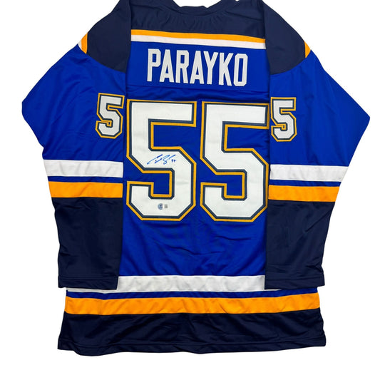 Autographed/Signed Colton Parayko St. Louis Blue Hockey Jersey Beckett BAS COA