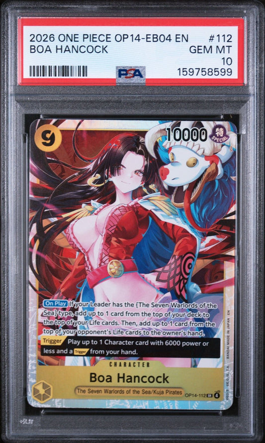 Graded 2026 One Piece Japanese BOA Hancock #112 OP14 The Azure Sea's Seven Trading Card Game PSA 10 Gem Mint