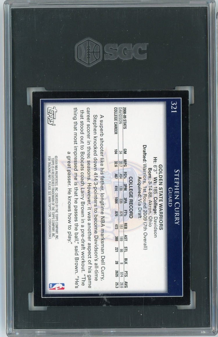 Graded 2009 Topps Stephen Steph Curry #321 Rookie RC Basketball Card SGC 7 Near Mint