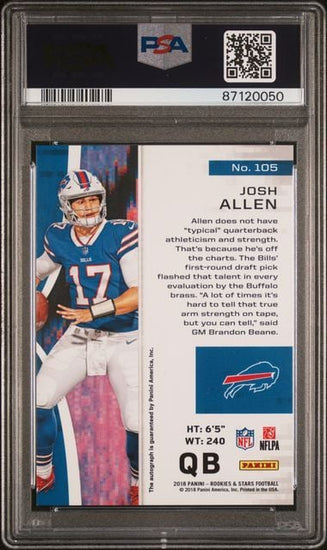 Graded 2018 Panini Rookies & Stars Josh Allen #105 Longevity Signature Blue Auto /49 Rookie RC Football Card PSA 9 Mint