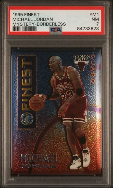 Graded 1995 Topps Finest Michael Jordan #M1 Mystery Borderless Basketball Card PSA 7 Near Mint