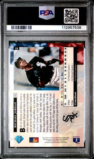 Graded 1994 Upper Deck Michael Jordan #19 Rookie RC Baseball Card PSA 9 Mint