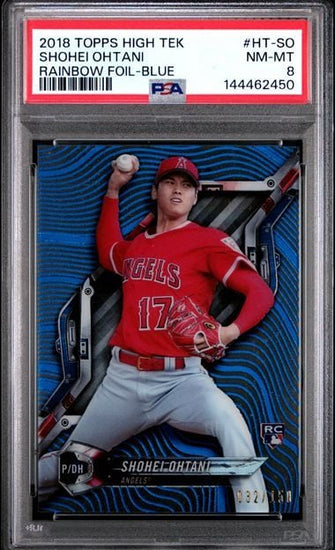 Graded 2018 Topps High Tek Shohei Ohtani #HT-SO Rainbow Foil Blue /150 Rookie RC Baseball Card PSA 8 NM-MT