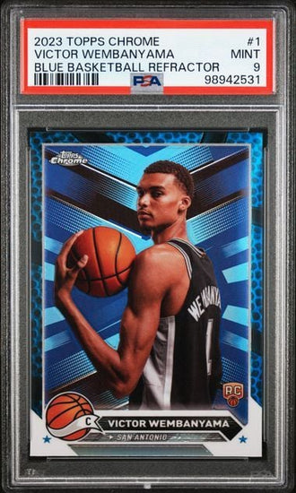 Graded 2023 Topps Chrome Victor Wembanyama #1 Blue Basketball Refractor Rookie RC Basketball Card PSA 9 Mint
