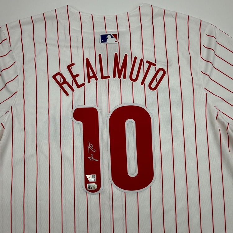 Autographed/Signed JT Realmuto Philadelphia Phillies Pinstripe Authentic Baseball Jersey Fanatics & MLB COA