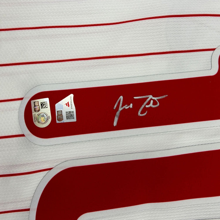 Autographed/Signed JT Realmuto Philadelphia Phillies Pinstripe Authentic Baseball Jersey Fanatics & MLB COA