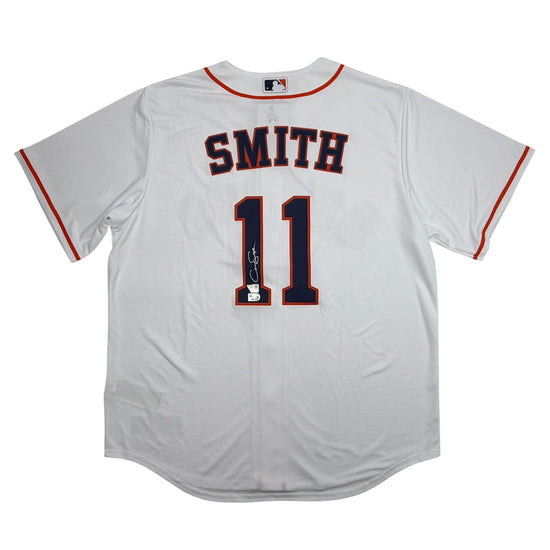 Autographed/Signed Cam Smith Houston Astros White Authentic Baseball Jersey Fanatics & MLB COA