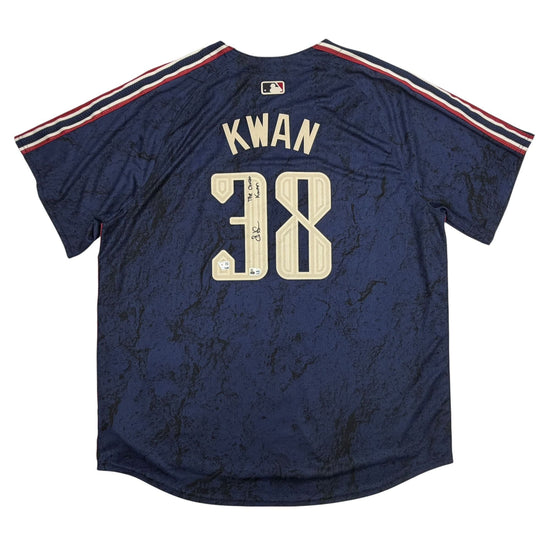 Autographed/Signed Steven Kwan Cleveland Guardians Blue City Connect Authentic Baseball Jersey Fanatics & MLB COA