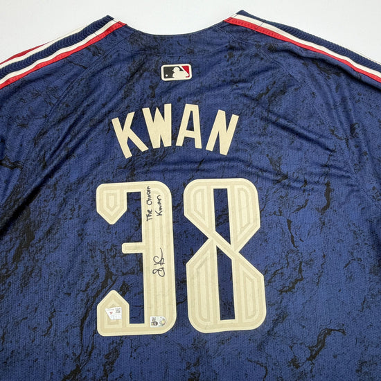 Autographed/Signed Steven Kwan Cleveland Guardians Blue City Connect Authentic Baseball Jersey Fanatics & MLB COA