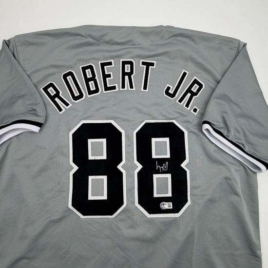 Autographed/Signed Luis Robert Chicago Grey Baseball Jersey Beckett BAS COA