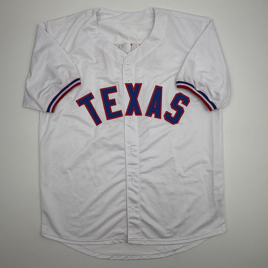 Autographed/Signed Josh Jung Texas White Baseball Jersey Beckett BAS COA