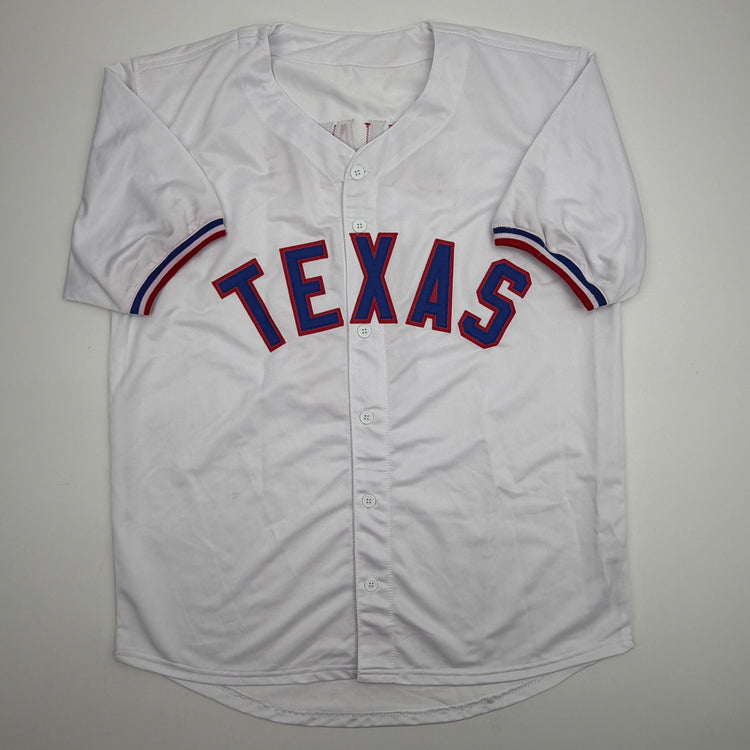 Autographed/Signed Josh Jung Texas White Baseball Jersey Beckett BAS COA