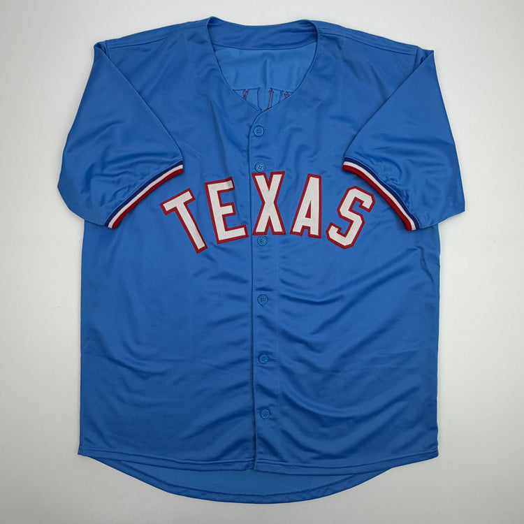 Autographed/Signed Josh Jung Texas Light Blue Baseball Jersey Beckett BAS COA