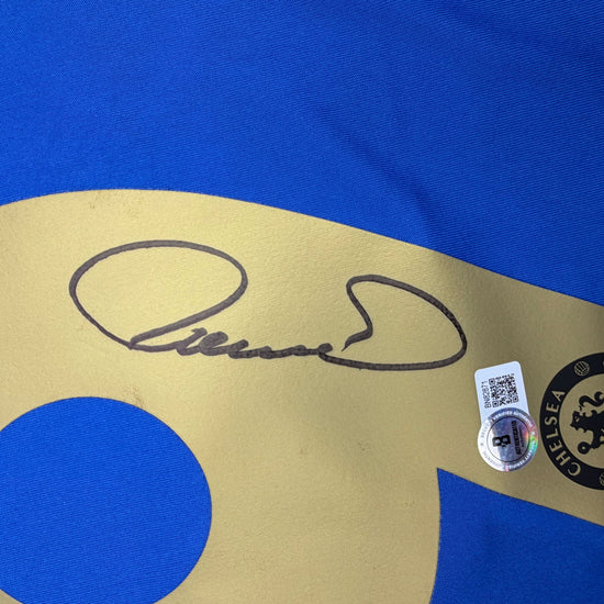 Autographed/Signed Fernando Torres Chelsea FC Blue/Gold Soccer Futbol Jersey Beckett BAS COA