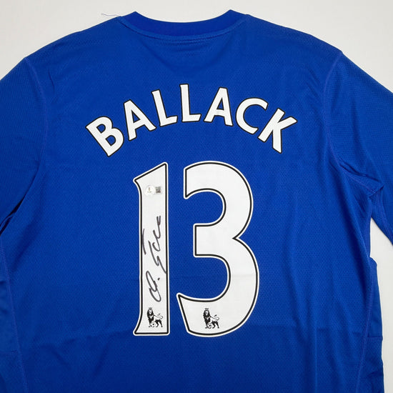Autographed/Signed Michael Ballack Chelsea FC Blue Soccer Futbol Jersey Beckett BAS COA