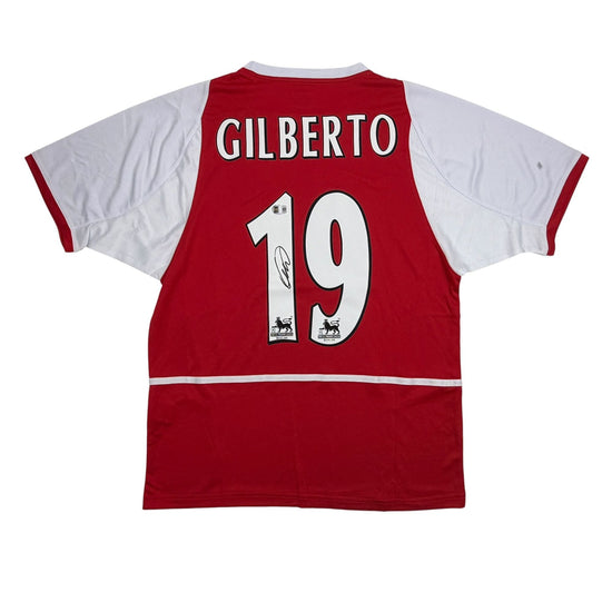 Autographed/Signed Gilberto Silva Arsenal Red Soccer Futbol Jersey Beckett BAS COA