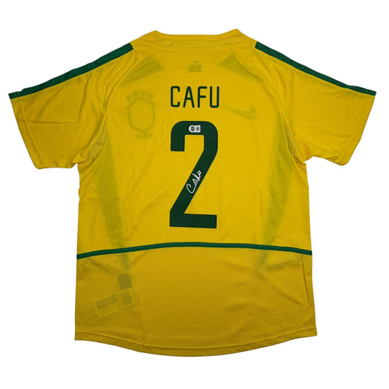 Autographed/Signed Cafu Brazil Yellow Soccer Futbol Jersey Beckett BAS COA