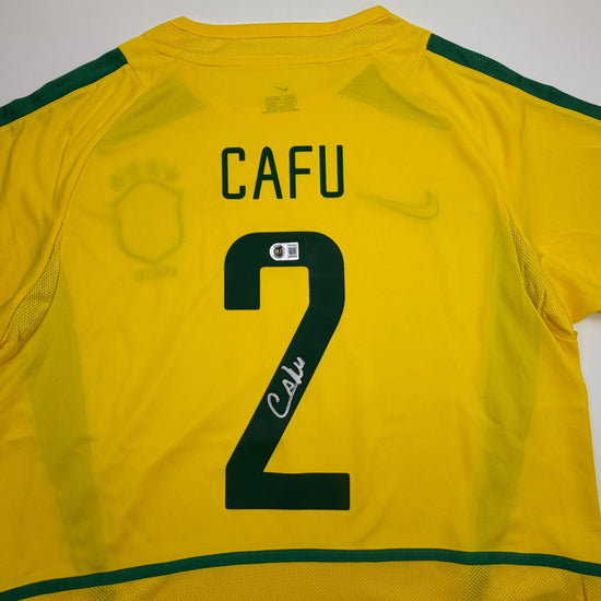 Autographed/Signed Cafu Brazil Yellow Soccer Futbol Jersey Beckett BAS COA