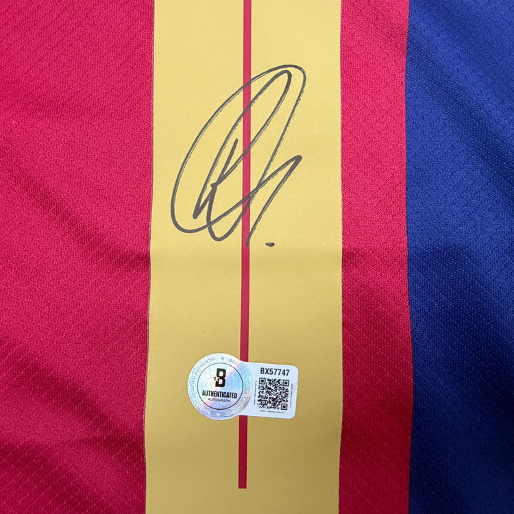 Autographed/Signed Raphinha Raphael Belloli FC Barcelona Navy #11 Soccer Jersey Beckett BAS COA