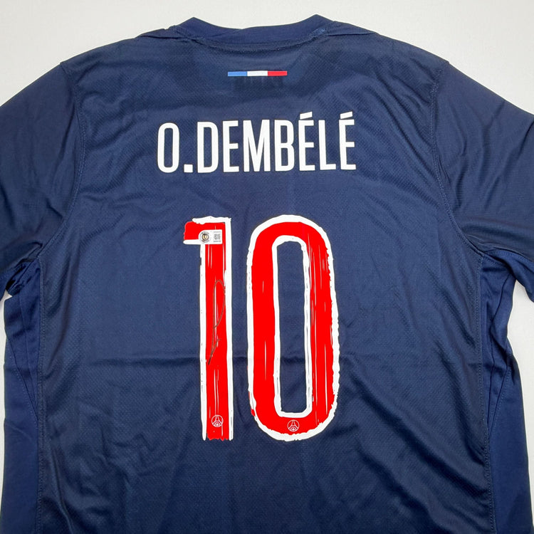 Autographed/Signed Ousmane Dembele PSG Paris Saint-Germain Blue Soccer Futbol Jersey Beckett BAS COA