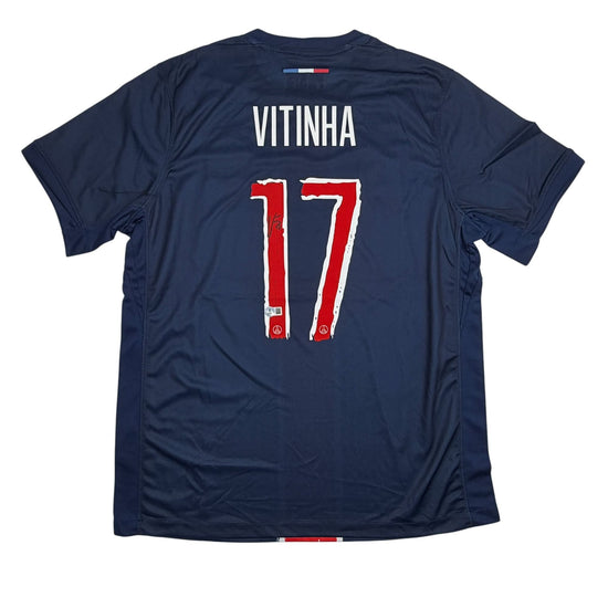 Autographed/Signed Vitinha PSG Paris Saint Germain Blue Soccer Jersey Beckett BAS COA