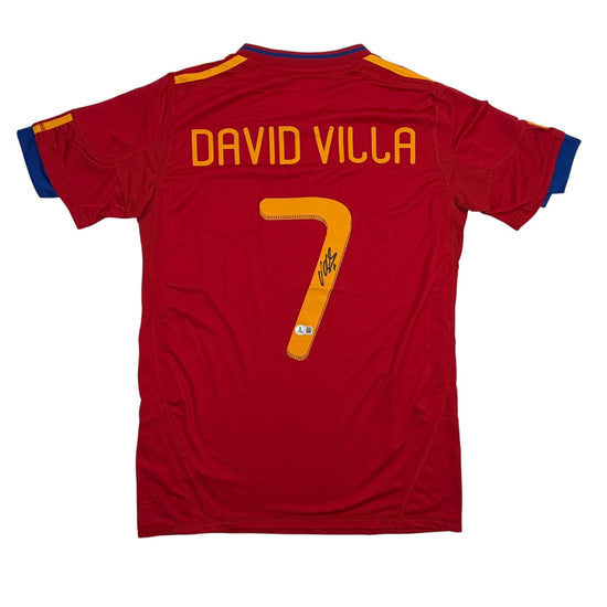 Autographed/Signed David Villa Spain Red World Cup Soccer Jersey Beckett BAS COA