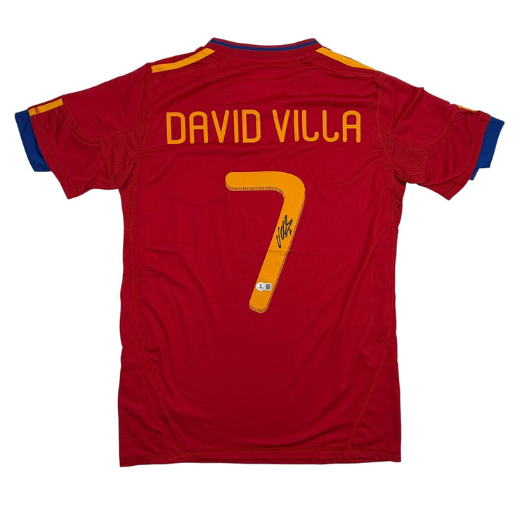 Autographed/Signed David Villa Spain Red World Cup Soccer Jersey Beckett BAS COA