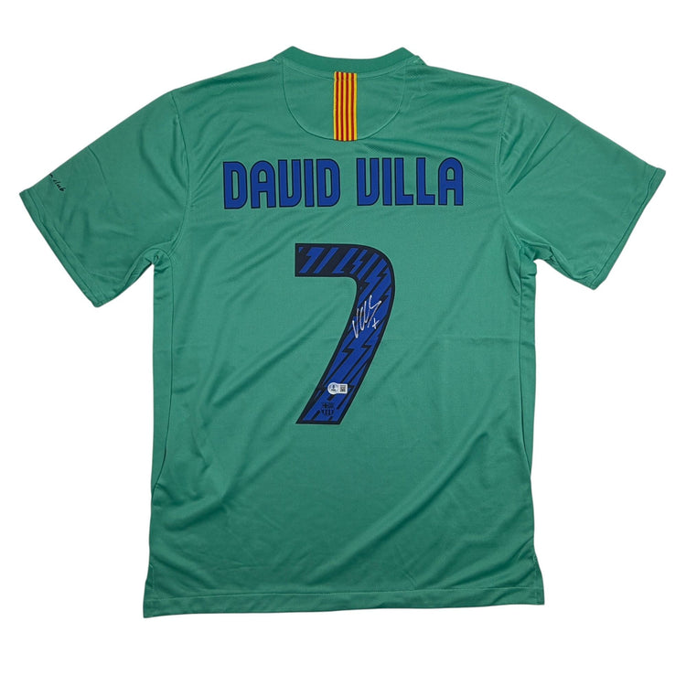 Autographed/Signed David Villa FC Barcelona Teal Soccer Jersey Beckett BAS COA