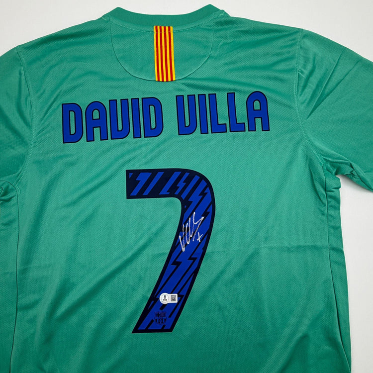 Autographed/Signed David Villa FC Barcelona Teal Soccer Jersey Beckett BAS COA
