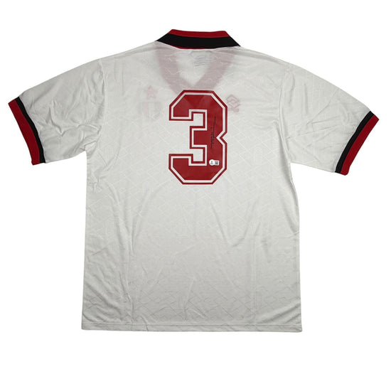 Autographed/Signed Paolo Maldini AC Milan White Soccer Futbol Jersey Beckett BAS COA