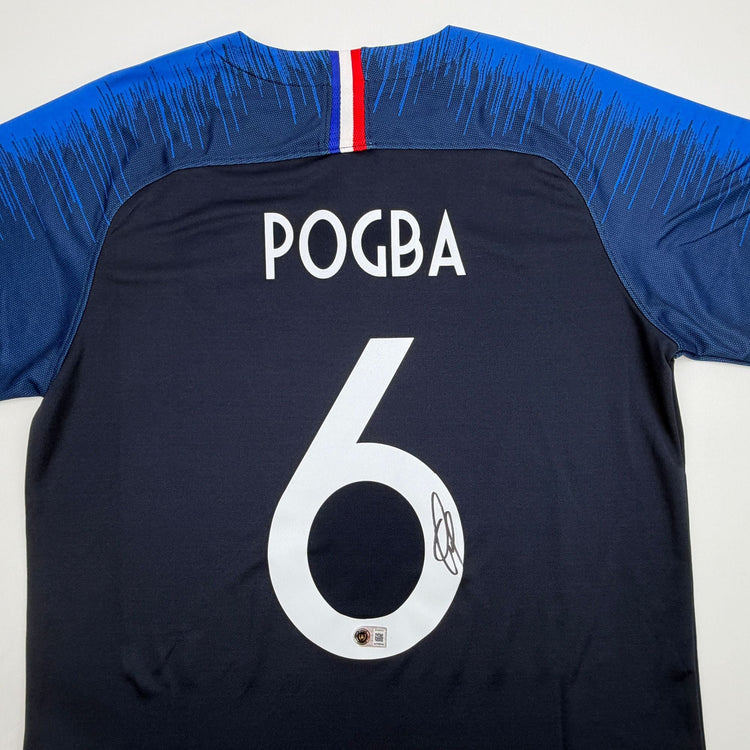Autographed/Signed Paul Pogba France Blue Soccer Futbol Jersey Beckett BAS COA